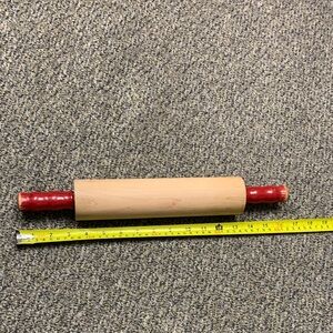 Wooden Rolling Pin with Red Handles